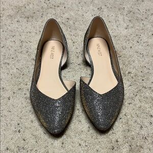 Like New Nine West Sparkly Pewter Flats with Pointed Toe